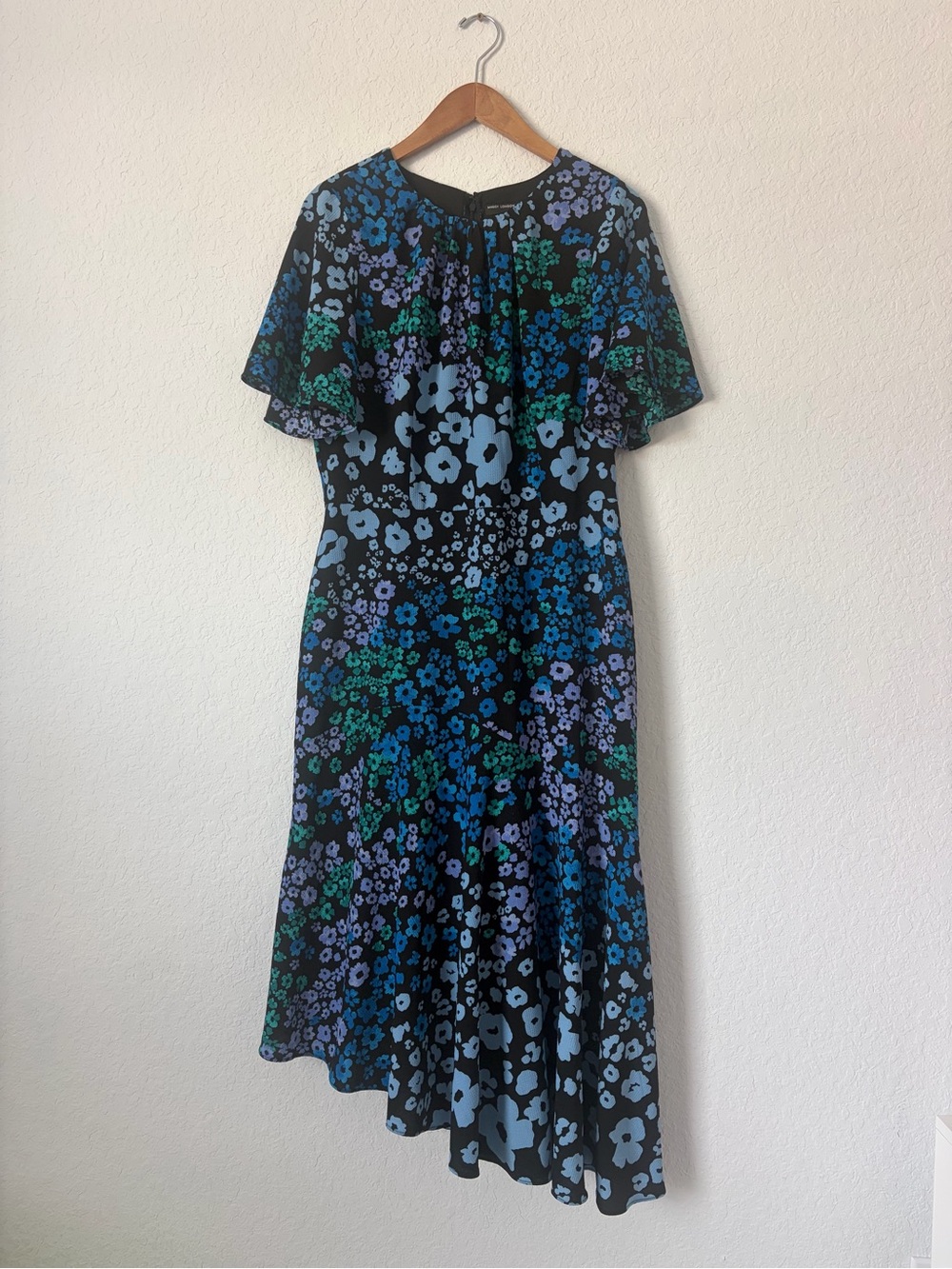 Maggy London Black Midi Dress with Blue & Green Floral Print